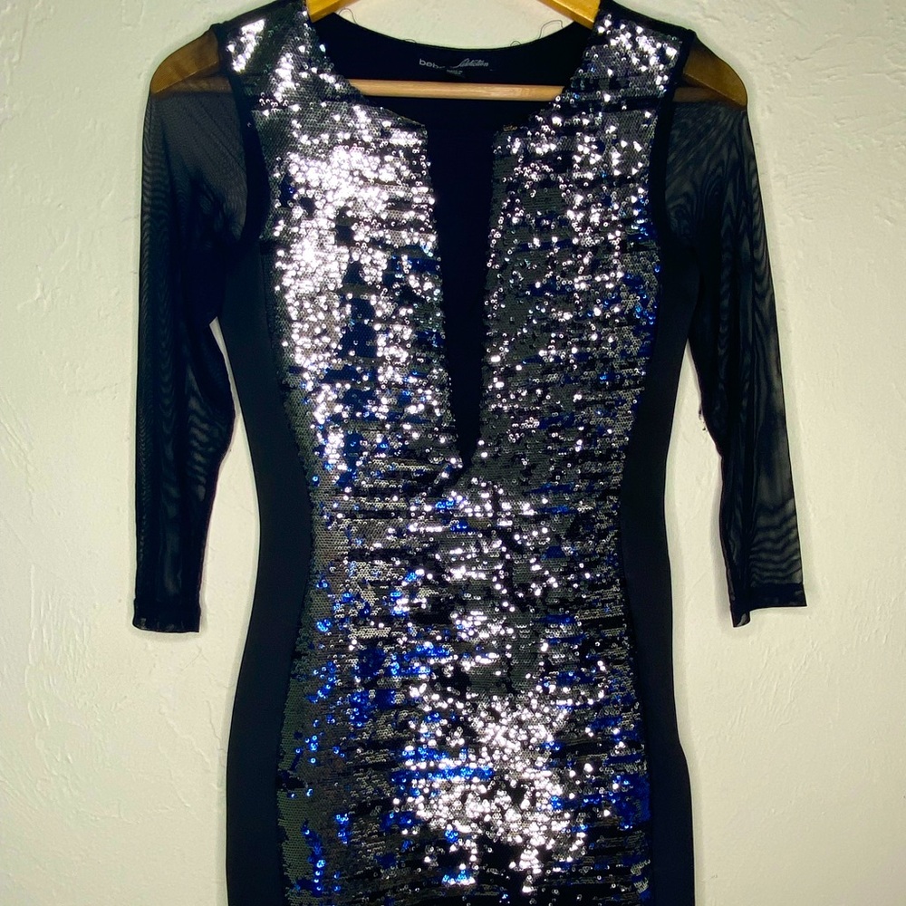 Sequin cocktail dress sleigh deep plunge
